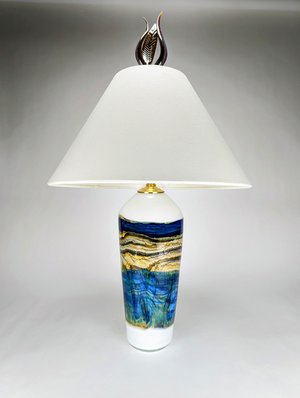 Coastal Blue Table Lamp with Glass Tulip Finial
