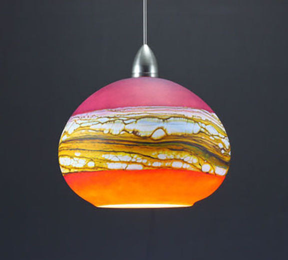Round Strata Hand Blown Glass Pendant in Ruby and Tangerine