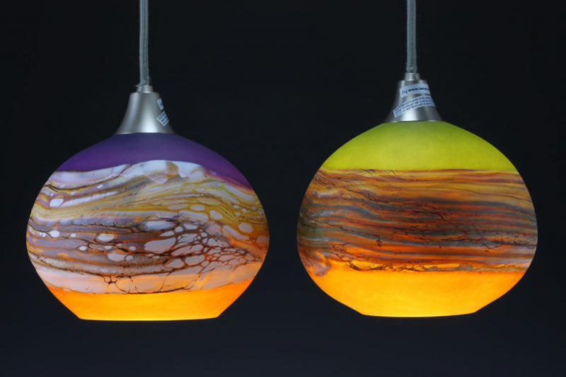 2 Strata Hand Blown Glass Round Pendant Lights