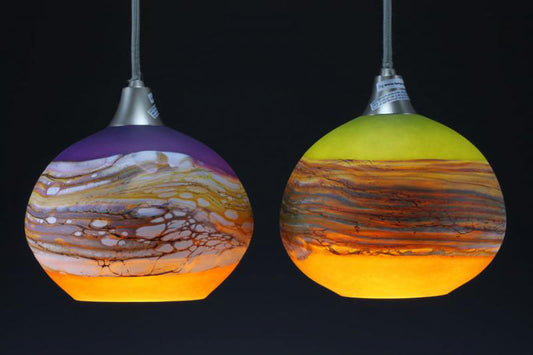 2 Strata Hand Blown Glass Round Pendant Lights