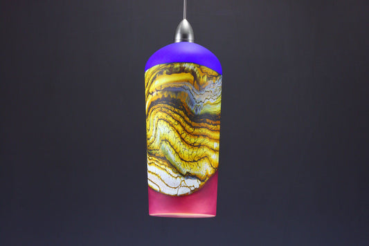 Strata Hand Blown Glass Cylinder in Cobalt and Reddish Amethyst