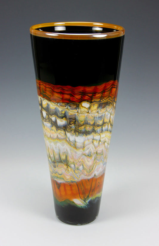 Tangerine Opal Black Glass Cone Vase