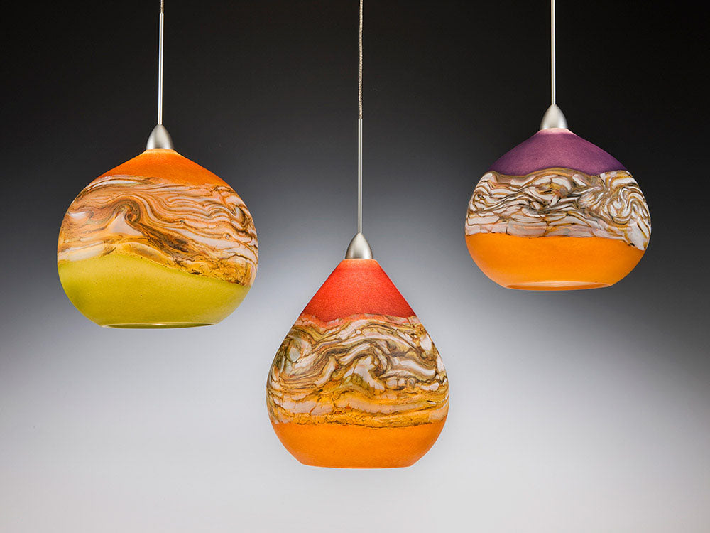 Three Strata Hand Blown Glass Pendant Lights