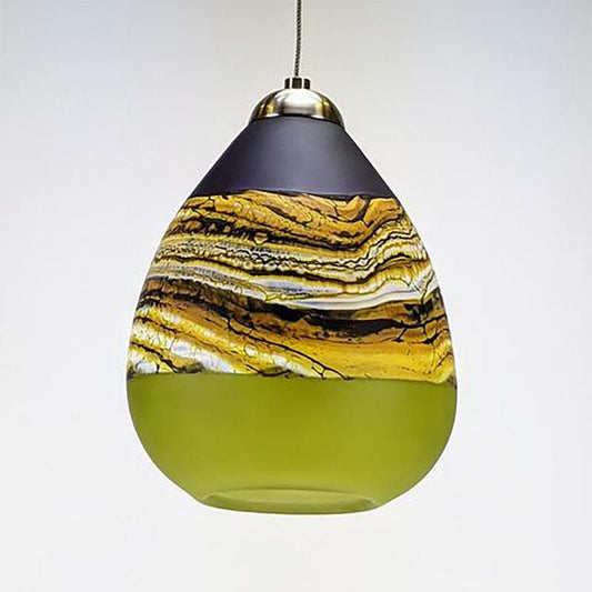 Teardrop Hand Blown Glass Strata Pendant Light in Amethyst and Lime