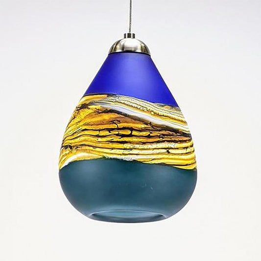 Teardrop Strata Hand Blown Glass Pendant in cobalt and sage