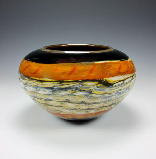 Black Opal Glass Sphere in Tangerine