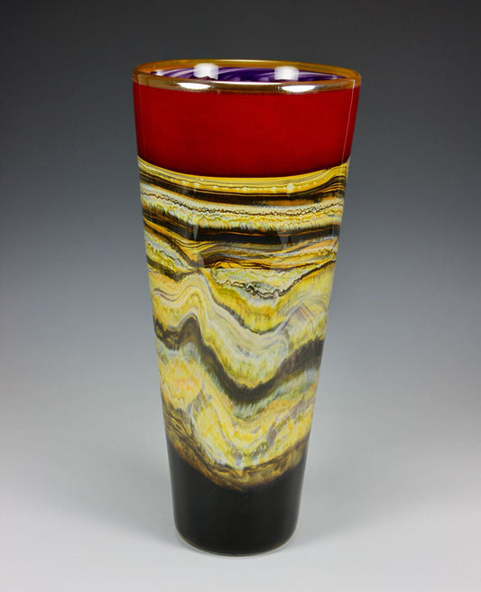 Ruby Strata Glass Cone Vase