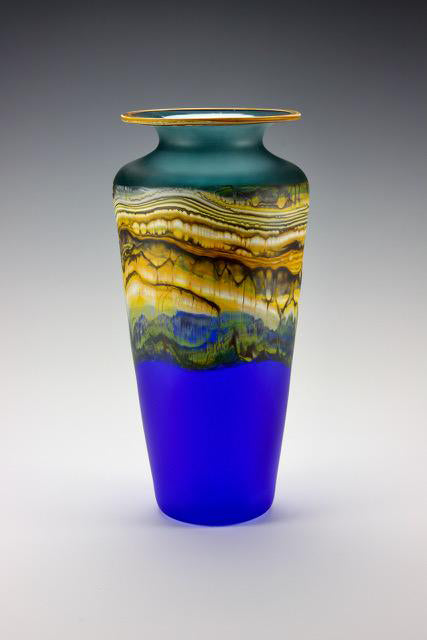 Translucent Strata Sage and Cobalt Urn Vase