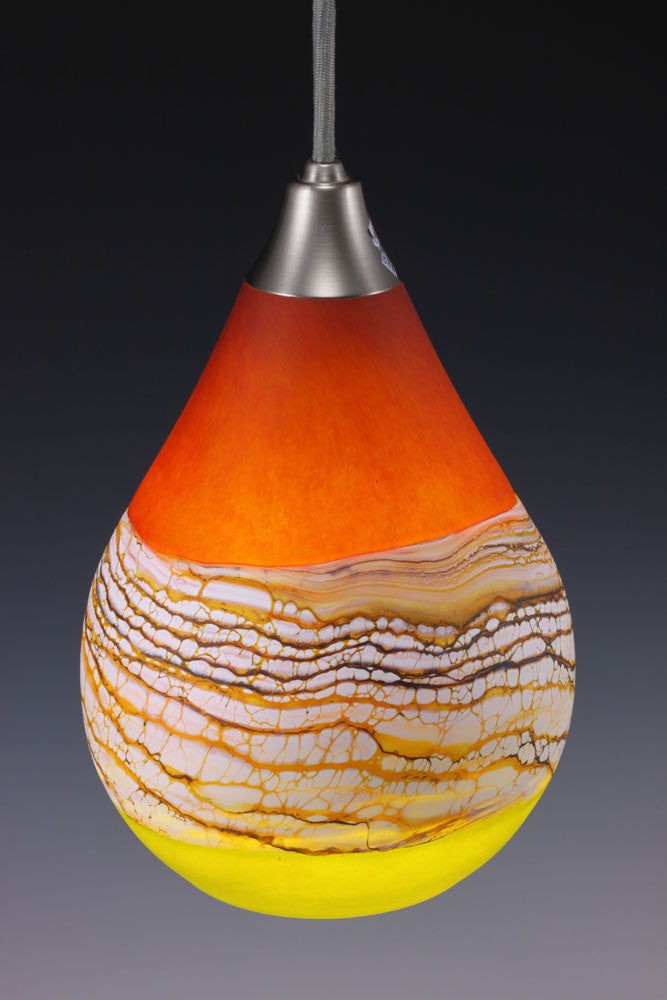 Tear Drop Shape Hand Blown Glass Pendant Light in Lime and Tangerine