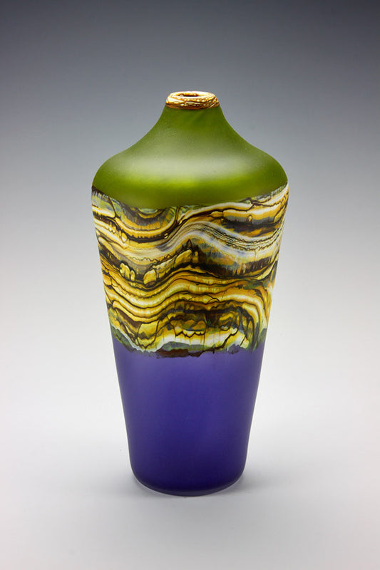 Translucent Strata glass vase in lime green and amethyst