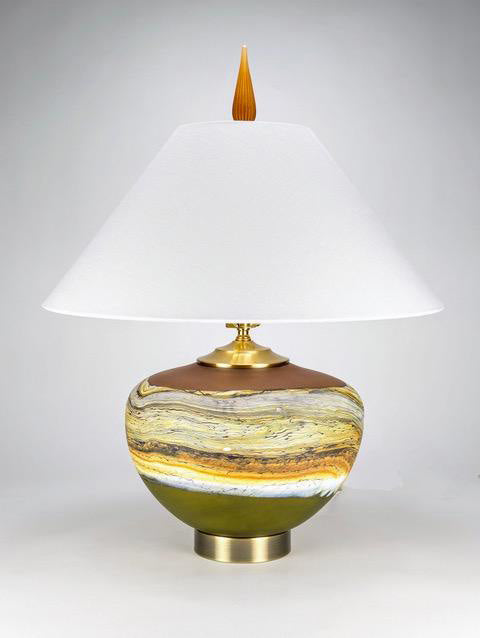 Hand Blown Glass Art Lamp in Tangerine and Lime