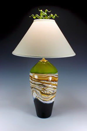 Strata Table Lamp in lime green with juniper finial