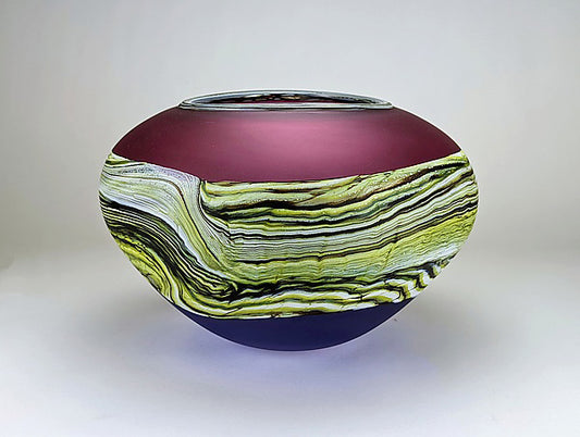 Frosted Glass Strata Sphere in ruby and amethyst