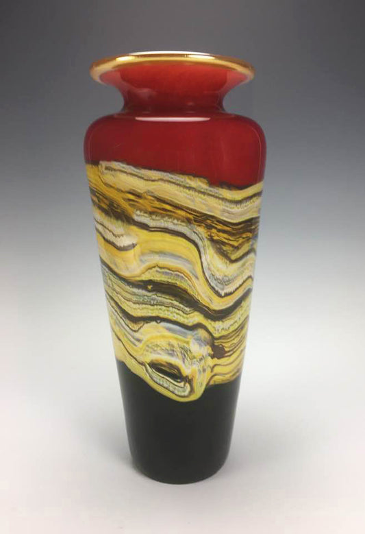 Ruby Strata Glass Vase