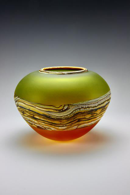 Translucent Glass Strata Bowl in tangerine and lime