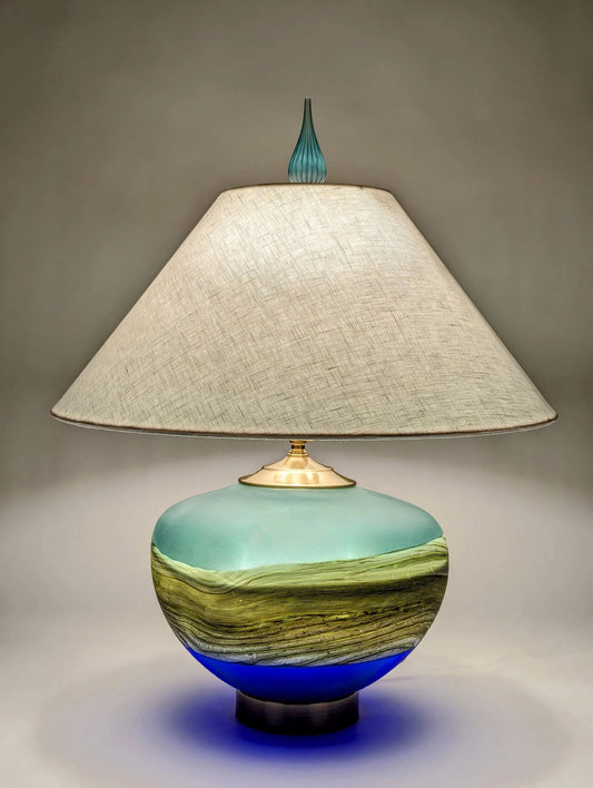 Hand Blown Glass Table Lamp in cobalt and sage