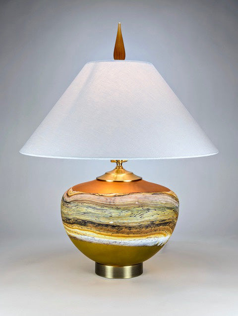 Hand Blown Glass Art Lamp in Tangerine and Lime