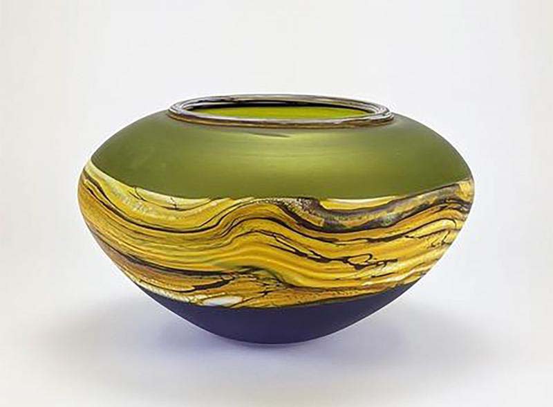 Translucent Glass Strata Bowl in amethyst and lime