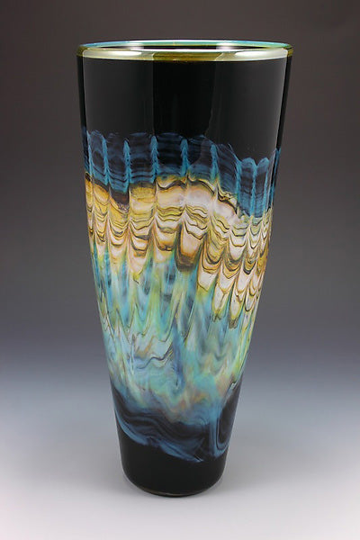 Turquoise Opal Black Glass Cone Vase