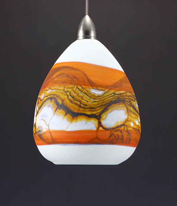 Teardrop Hand Blown Glass Pendant Light in Tangerine and White Opal
